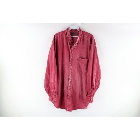 Lands' End Other - Vintage 90s Lands End Mens 2XL Faded Stonewashed Denim Button Shirt Red Cotton